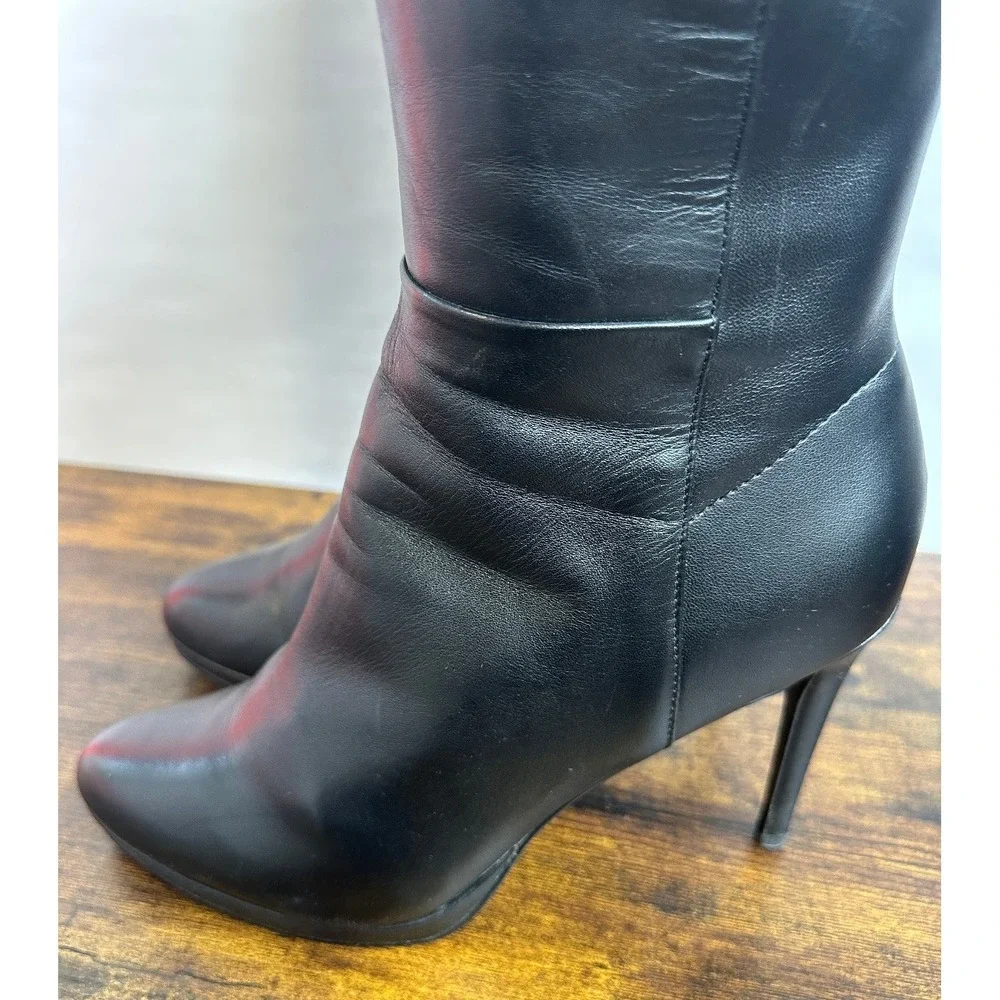 NINE WEST Quizme Black Soft Leather Platform Stiletto Heel Zip Tall Boot Size 11 - Picture 11 of 16